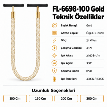 Forlife Klasik FL-6698-100 Gold Örgülü Hortum Magnet Ray Aydınlatma