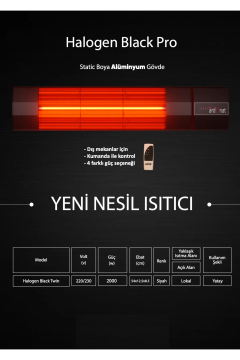 Ardonat Dış Mekan Kafe Restorant İnfrared Kumandalı Isıtıcı Halogen Black 2000 Watt