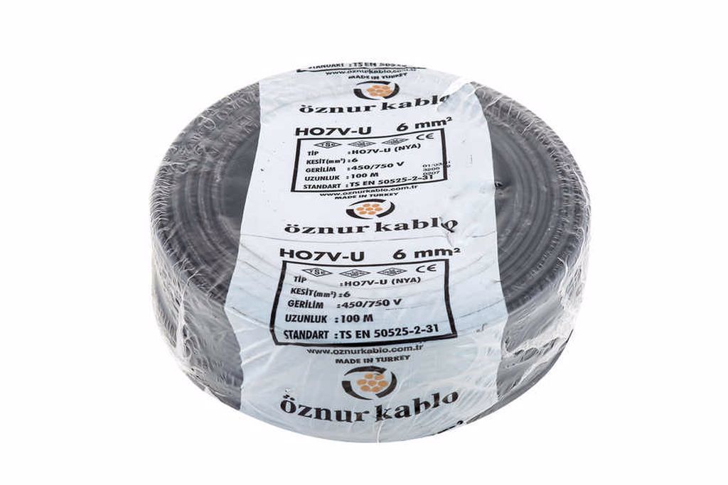 Öznur Kablo 6 mm Nya Tek Damarlı Yanmaz Bakır Elektrik Kablosu Siyah 100 Metre