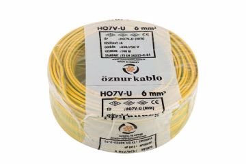 Öznur Kablo 6 mm Nya Tek Damarlı Yanmaz Bakır Elektrik Kablosu Sarı Yeşil 100 Metre