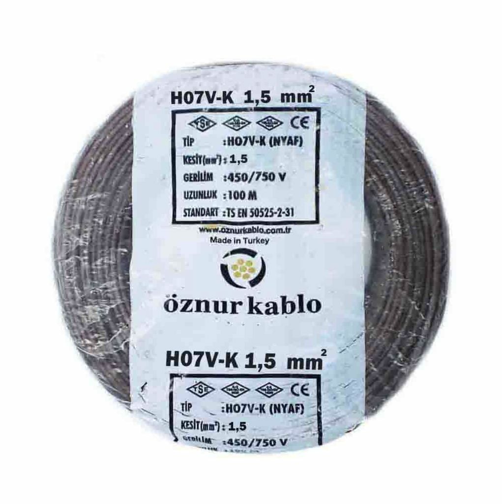 Öznur Kablo 1,5 mm Nyaf Tek Damarlı Yanmaz Bakır Elektrik Kablosu Kahverengi 100 Metre
