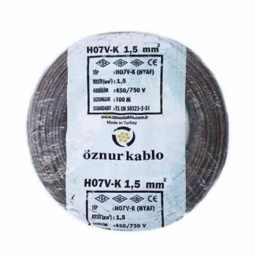 Öznur Kablo 1,5 mm Nyaf Tek Damarlı Yanmaz Bakır Elektrik Kablosu Kahverengi 100 Metre