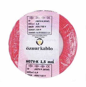 Öznur Kablo 1,5 mm Nyaf Tek Damarlı Yanmaz Bakır Elektrik Kablosu Kırmızı 100 Metre