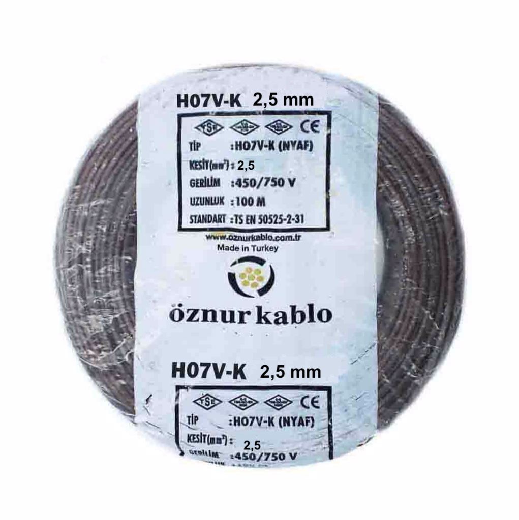 Öznur Kablo 2,5 mm Nyaf Tek Damarlı Yanmaz Bakır Elektrik Kablosu Kahverengi 100 Metre