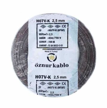 Öznur Kablo 2,5 mm Nyaf Tek Damarlı Yanmaz Bakır Elektrik Kablosu Kahverengi 100 Metre