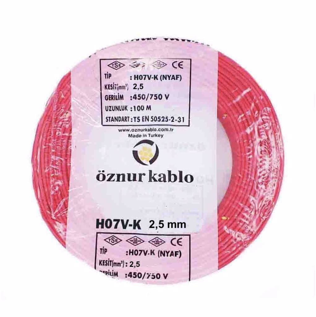 Öznur Kablo 2,5 mm Nyaf Tek Damarlı Yanmaz Bakır Elektrik Kablosu Kırmızı 100 Metre