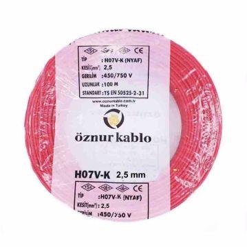 Öznur Kablo 2,5 mm Nyaf Tek Damarlı Yanmaz Bakır Elektrik Kablosu Kırmızı 100 Metre