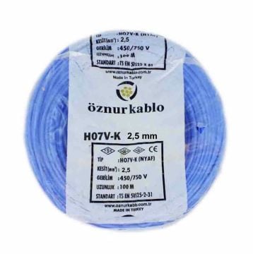 Öznur Kablo 2,5 mm Nyaf Tek Damarlı Yanmaz Bakır Elektrik Kablosu Mavi 100 Metre