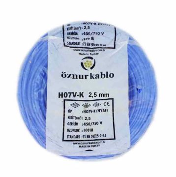 Öznur Kablo 2,5 mm Nyaf Tek Damarlı Yanmaz Bakır Elektrik Kablosu Mavi 100 Metre