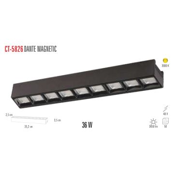 Cata Dante 36 W Magnet Ray Armatür Aydınlatma Siyah Kasa Gün Işığı ct-5826