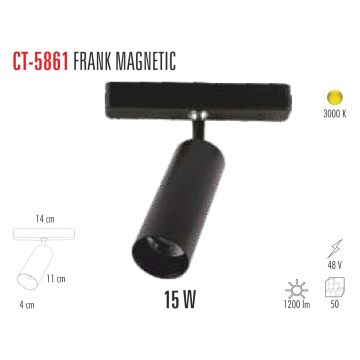 Cata Frank 15 W Magnet Ray Armatür Aydınlatma Siyah Kasa Gün Işığı ct-5861