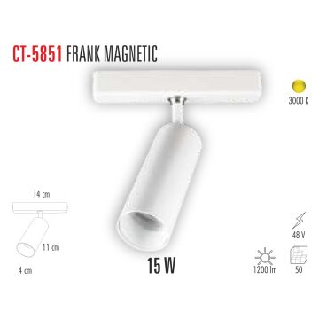 Cata Frank 15 W Magnet Ray Armatür Aydınlatma Beyaz Kasa Gün Işığı ct-5851