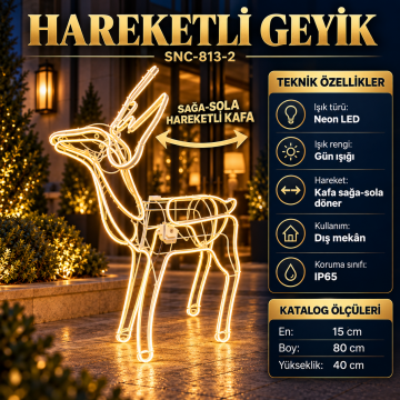 Led Çakarlı 3D Hareketli Geyik Dış Mekan Bahçe Yılbaşı Süsleme SNC-813-2