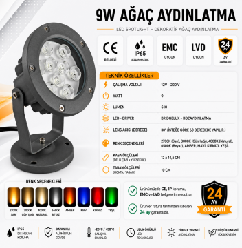 Led Ağaç Bahçe ve Peyzaj Aydınlatma Armatürü 9 Watt