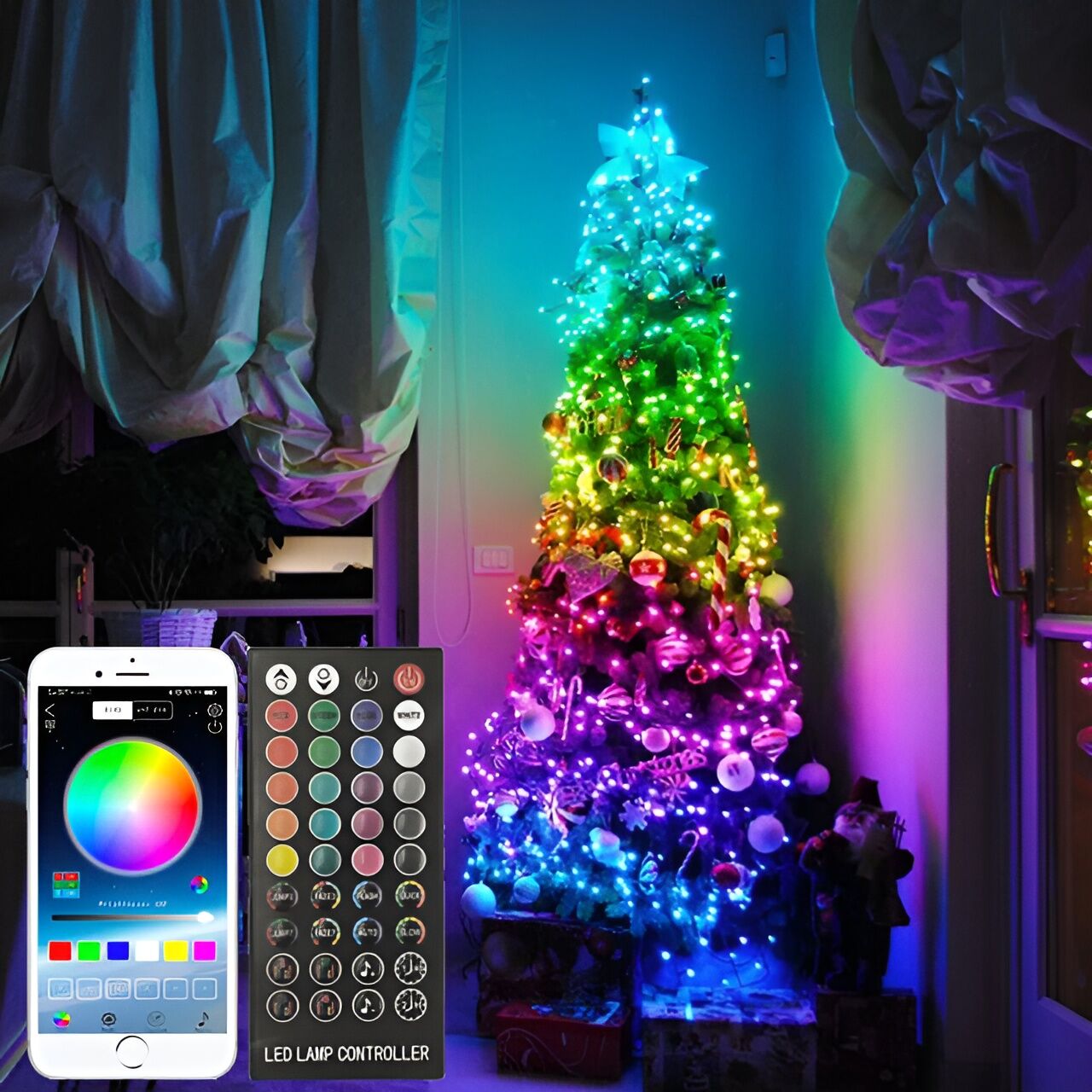 Animasyonlu Bluetooth ve Kumandalı Rgb Yılbaşı Ağacı Süsü 10 Metre 100 Ledli SNC-206-1