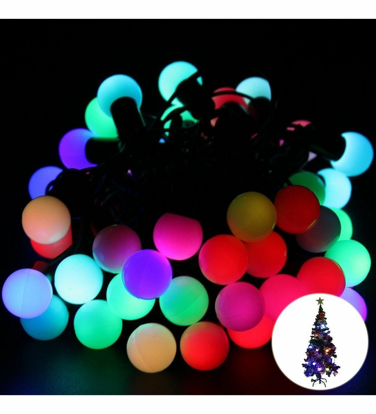 Animasyonlu Top Yılbaşı Ağacı Süsü Rgb 10 Metre 60 Toplu Şeffaf Kablo SNC-208-1