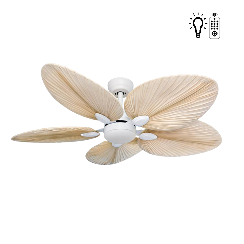 Kaşkar Taflan T52045 38W Işıklı Beyaz Palmiye 5 Kanatlı Uzaktan Kumandalı Tavan Tipi Vantilatörü