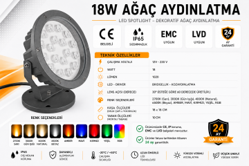 Led Ağaç Bahçe ve Peyzaj Aydınlatma Armatürü 18 Watt