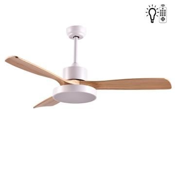 Kaşkar Taflan F52308 35W Işıklı Beyaz Gövde Ahşap 3 Kanatlı Uzaktan Kumandalı Tavan Tipi Vantilatörü