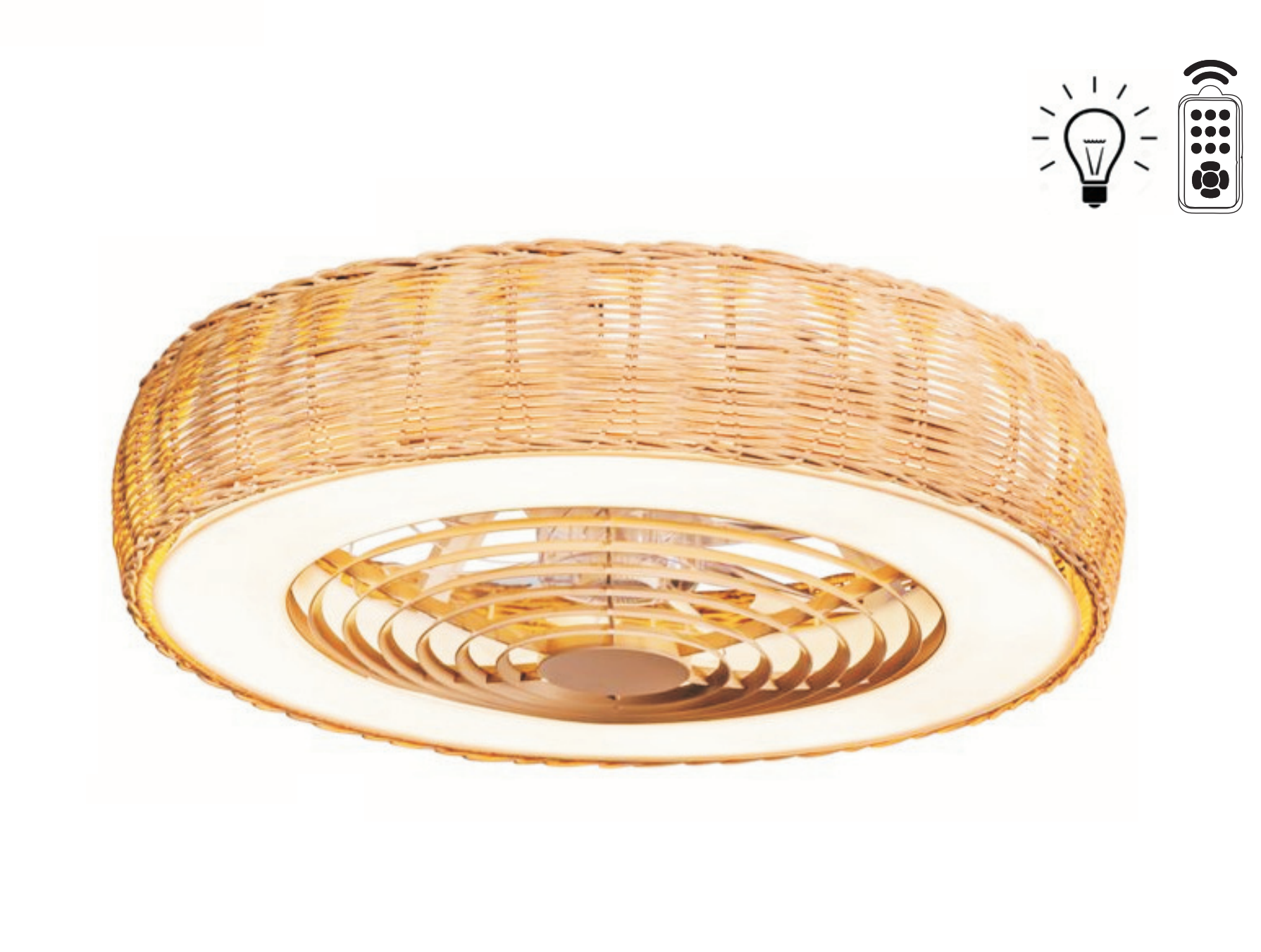 Taflan RTN-24 35W Işıklı Rattan Gövdeli Uzaktan Kumandalı Gizli Kanat Lambalı Tavan Vantilatörü