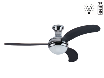 Kaşkar Taflan D48045 60W Işıklı Metalik Krom Gövde Ahşap 3 Kanatlı Uzaktan Kumandalı Tavan Tipi Vantilatörü