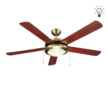 Kaşkar Taflan D52018 60W Prinç Eskitme Gövde Ahşap 5 Kanatlı Tavan Tipi Vantilatörü