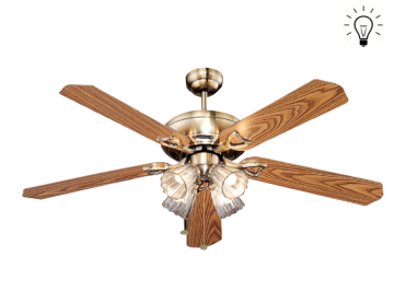 Kaşkar Taflan M52022L 60W Prinç Eskitme Gövde Ahşap 5 Kanatlı Tavan Tipi Vantilatörü