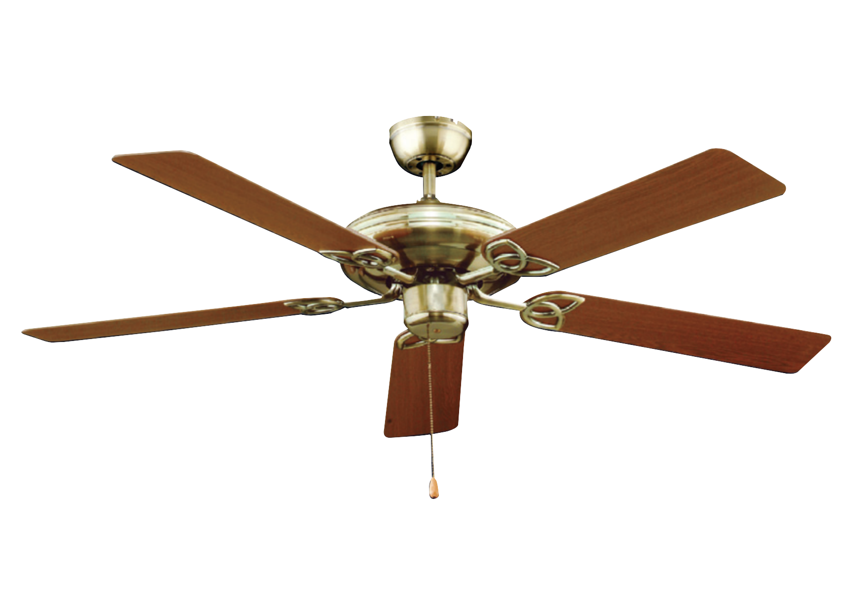 Kaşkar Taflan SR-2-A 55W Prinç Eskitme Gövde Ahşap 5 Kanatlı Tavan Tipi Vantilatörü