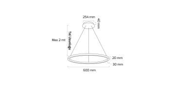 Goya 60 Watt Samsung Ledli Dekoratif Sarkıt Yuvarlak Linear Aydınlatma 60CM GY 8221-60