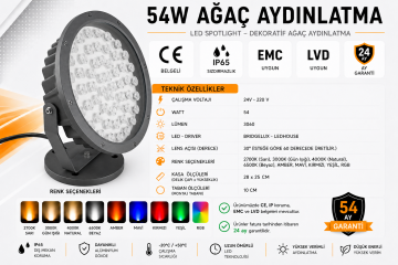 Led Ağaç Bahçe ve Peyzaj Aydınlatma Armatürü 54 Watt