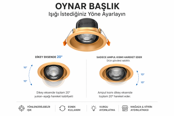 Goya 8 Watt Yuvarlak Dimlenebilir Samsung Ledli Spot Armatür GY 1735-8 6500K (Beyaz Işık) - Siyah - Gold - Dimsiz