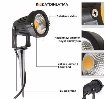 Cata Solar Şarjlı Kazıklı Led Bahçe Aydınlatma Armatürü 7 Watt CT-7310 3200K (Gün Işığı)
