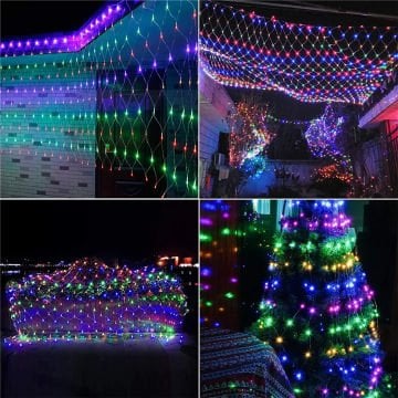 Animasyonlu Balıkçı Ağı Renkli Led Yılbaşı Süsü 1,5x1,5 Metre 240 Ledli Ağ Yılbaşı Ağacı Süsü Fiş Tipi SNC-414-1