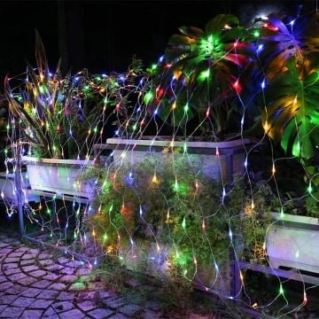 Animasyonlu Balıkçı Ağı Renkli Led Yılbaşı Süsü 1,5x1,5 Metre 240 Ledli Ağ Yılbaşı Ağacı Süsü Şeffaf Kablo SNC-414-3