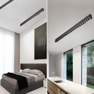 Osram Led Tridonic Trafo Sıva Üstü Tam Mercekli Linear Armatür 3x4 Cm Kasa Linear Aydınlatma 2700K (Sarı Işık) - 119CM - Beyaz - Askısız