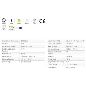 Cata 12 Watt Led Panel Aydınlatma Gömme Led Panel Armatürü Alüminyum Kasa ct-5147 3000  K (Gün Işığı)