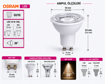 Osram 4,5 Watt GU10 Duylu Çanak Ampul 3000K Gün Işığı AC62643