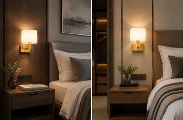 Monaco Gold Otel Yatak Başı Apliği Kumaş Şapkalı Duvar Abajuru E27