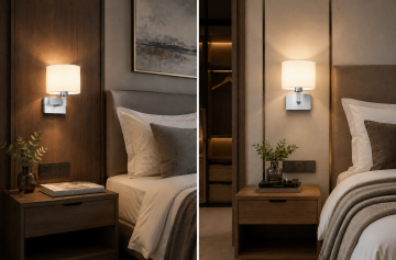 Monaco Krom Otel Yatak Başı Apliği Kumaş Şapkalı Duvar Abajuru E27