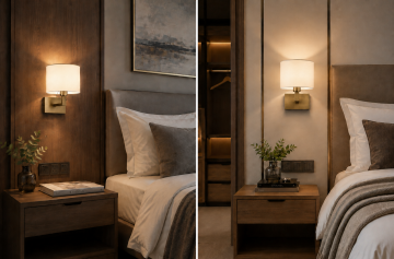 Monaco Eskitme Otel Yatak Başı Apliği Kumaş Şapkalı Duvar Abajuru E27