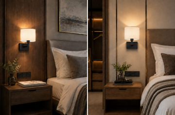Monaco Siyah Otel Yatak Başı Apliği Kumaş Şapkalı Duvar Abajuru E27