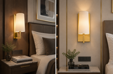 Vienna Gold Otel Yatak Başı Apliği Kumaş Şapkalı Duvar Abajuru E27