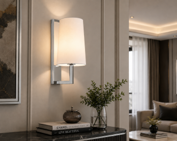 Vienna Krom Otel Yatak Başı Apliği Kumaş Şapkalı Duvar Abajuru E27