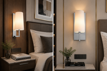 Vienna Krom Otel Yatak Başı Apliği Kumaş Şapkalı Duvar Abajuru E27