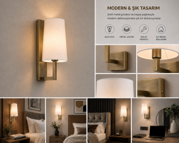 Vienna Eskitme Otel Yatak Başı Apliği Kumaş Şapkalı Duvar Abajuru E27