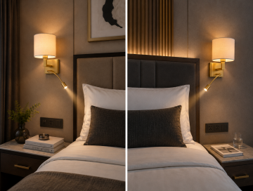 Geneva Gold Kumaş Şapkalı Led Okuma Lambalı Otel Yatak Başı Duvar Abajuru