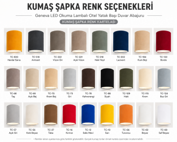 Geneva Eskitme Kumaş Şapkalı Led Okuma Lambalı Otel Yatak Başı Duvar Abajuru