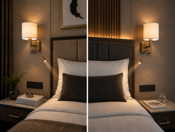 Geneva Eskitme Kumaş Şapkalı Led Okuma Lambalı Otel Yatak Başı Duvar Abajuru