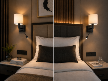 Geneva Siyah Kumaş Şapkalı Led Okuma Lambalı Otel Yatak Başı Duvar Abajuru
