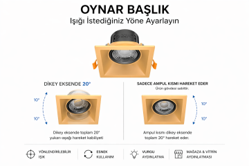 Goya 8 Watt Kare Dimlenebilir Samsung Ledli Spot Armatür GY 1736-8 3000  K (Gün Işığı) - Siyah - Siyah - Dimsiz